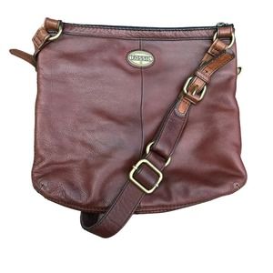 Fossil Leather Crossbody Bag Womens Purse Soft Leather Brown Boho